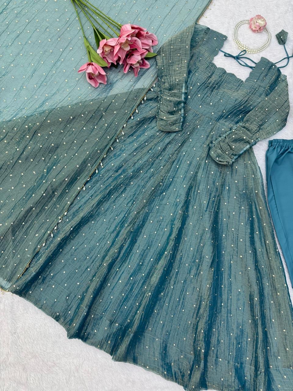 Blue Princess💙Anarkali Bottom with Dupatta set