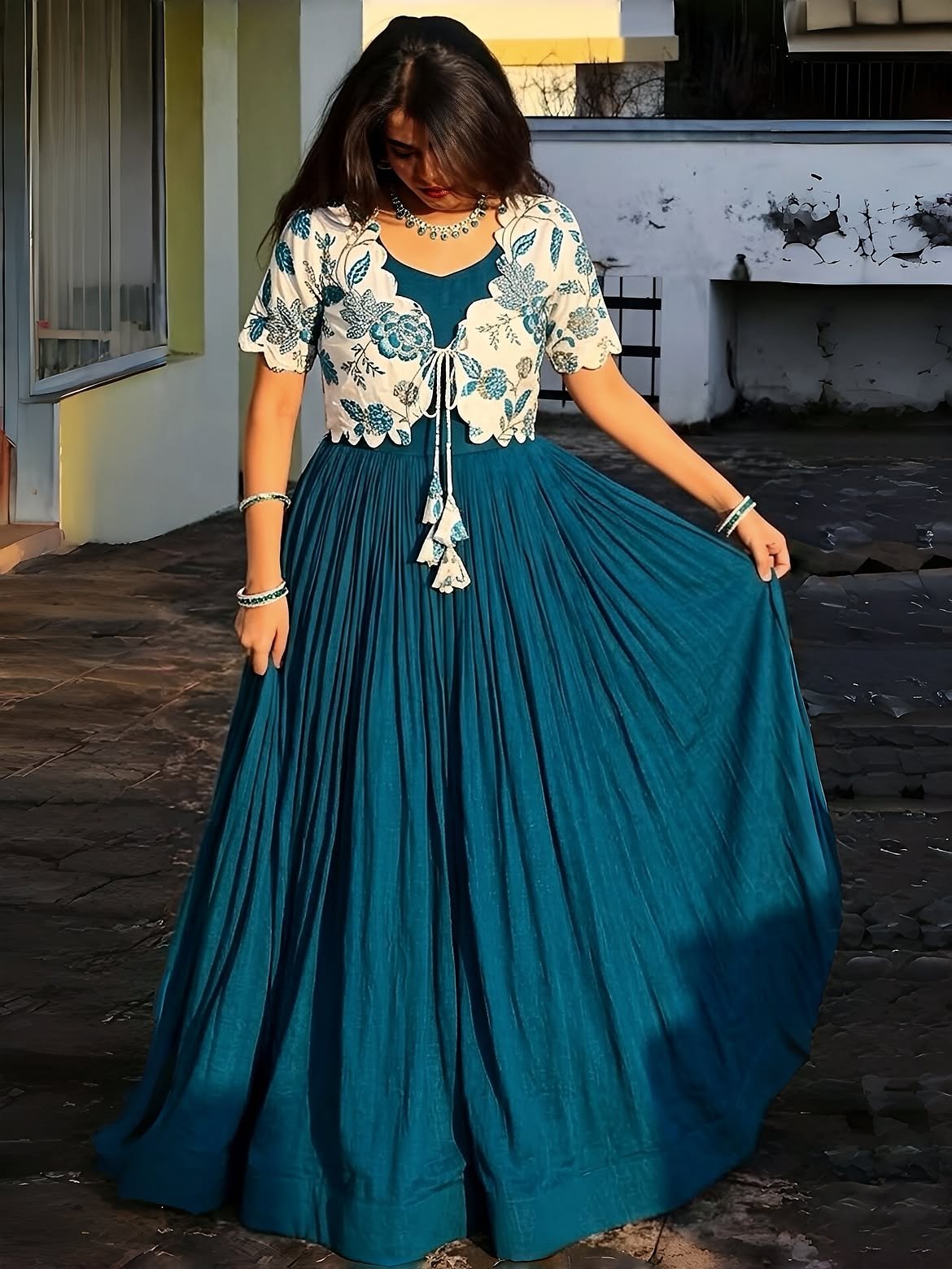 🦋Ziva Vichitra Gown With Floral Coat Collection ✨