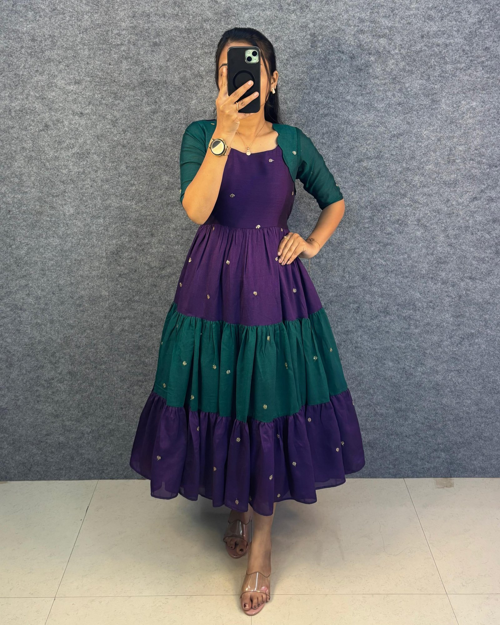 Exclusive Multi-Colour Designer Embroidery Vichitra Silk Maxi Gown