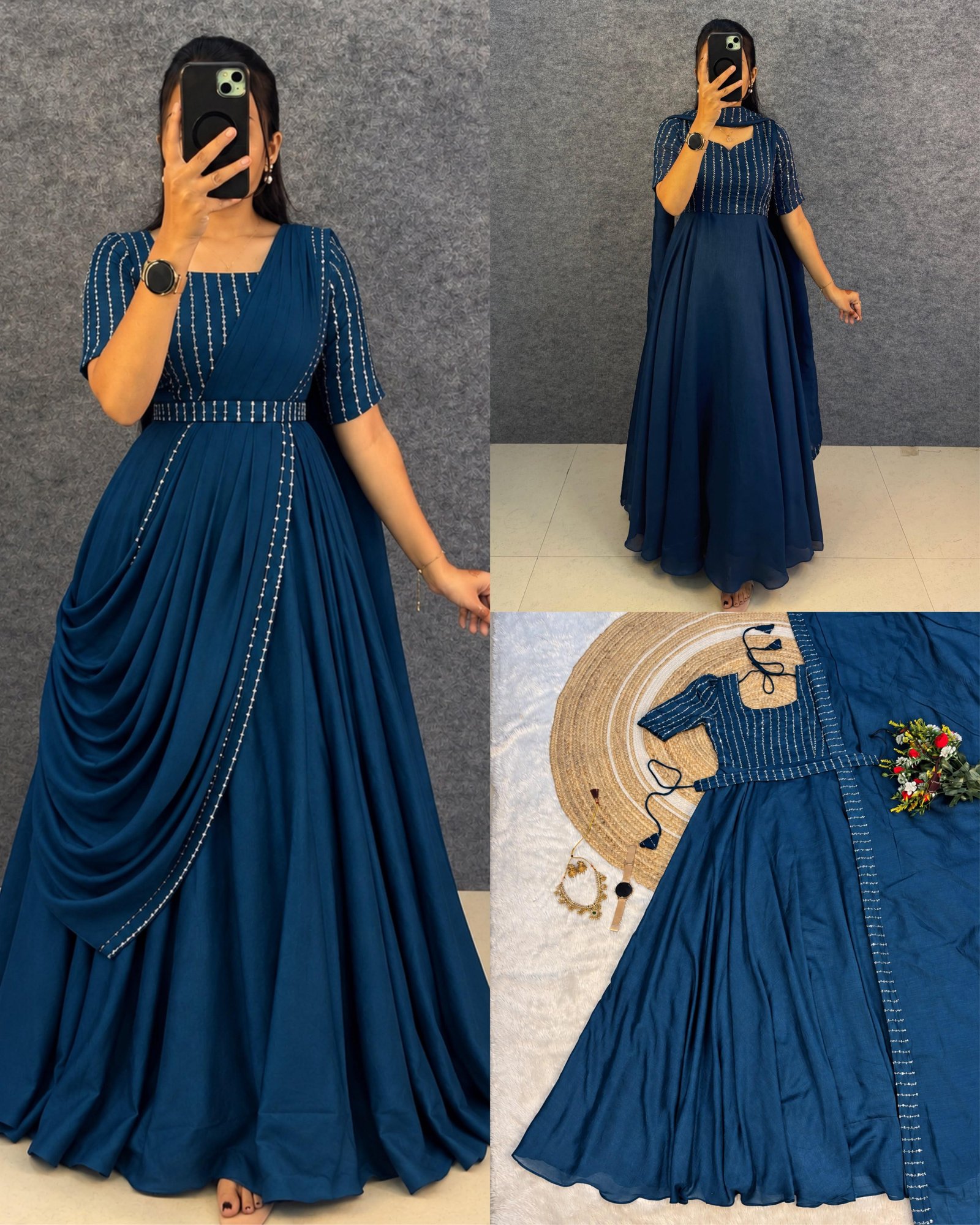 Aaradhya Gown❤️Premium Vichitra Silk, elegant beadwork & a versatile draped designer gown✨